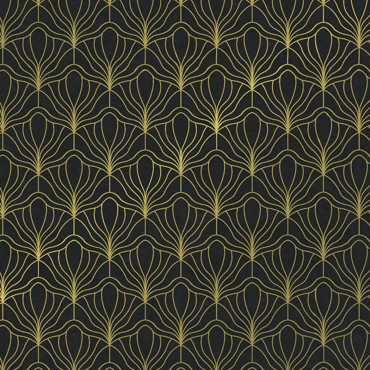 Papel De Regalo|Go Green - Envoltorio Para Regalo Ecológico>DecoWoerner Papel Kraft Reciclado Con Motivo De Abanico Dorado - Bobina De Papel De Regalo De 50 M negro