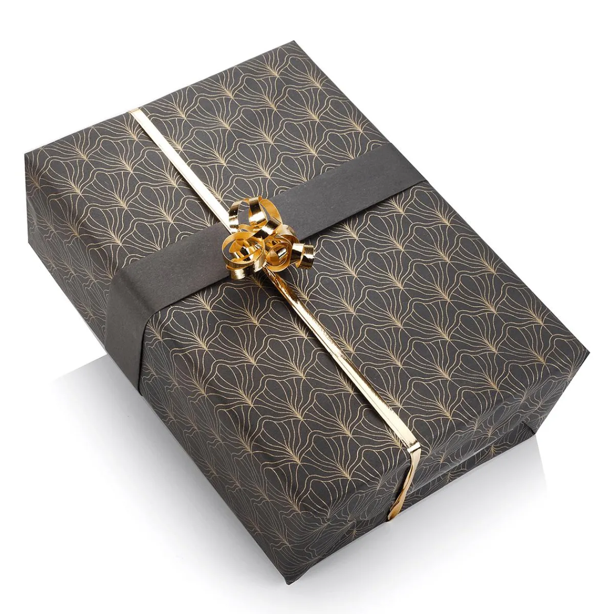 Papel De Regalo|Go Green - Envoltorio Para Regalo Ecológico>DecoWoerner Papel Kraft Reciclado Con Motivo De Abanico Dorado - Bobina De Papel De Regalo De 50 M negro