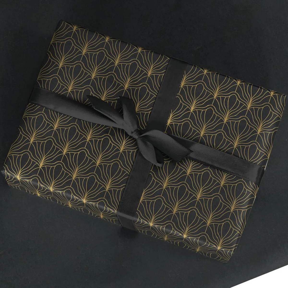 Papel De Regalo|Go Green - Envoltorio Para Regalo Ecológico>DecoWoerner Papel Kraft Reciclado Con Motivo De Abanico Dorado - Bobina De Papel De Regalo De 50 M negro