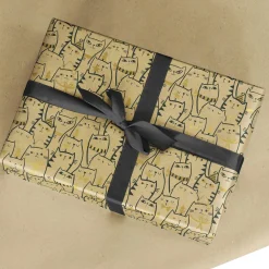 Papel De Regalo|Go Green - Envoltorio Para Regalo Ecológico>DecoWoerner Papel Kraft Reciclado Con Gatos Y Detalles Dorados - Rollo De Papel De Regalo De 50 M marrón