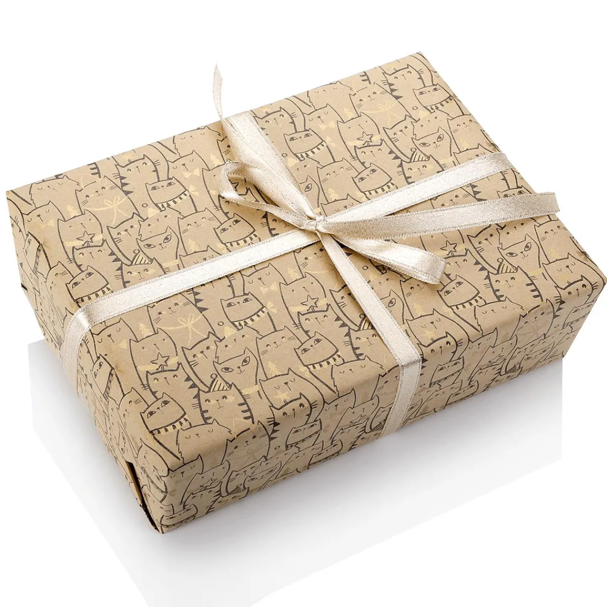 Papel De Regalo|Go Green - Envoltorio Para Regalo Ecológico>DecoWoerner Papel Kraft Reciclado Con Gatos Y Detalles Dorados - Rollo De Papel De Regalo De 50 M marrón