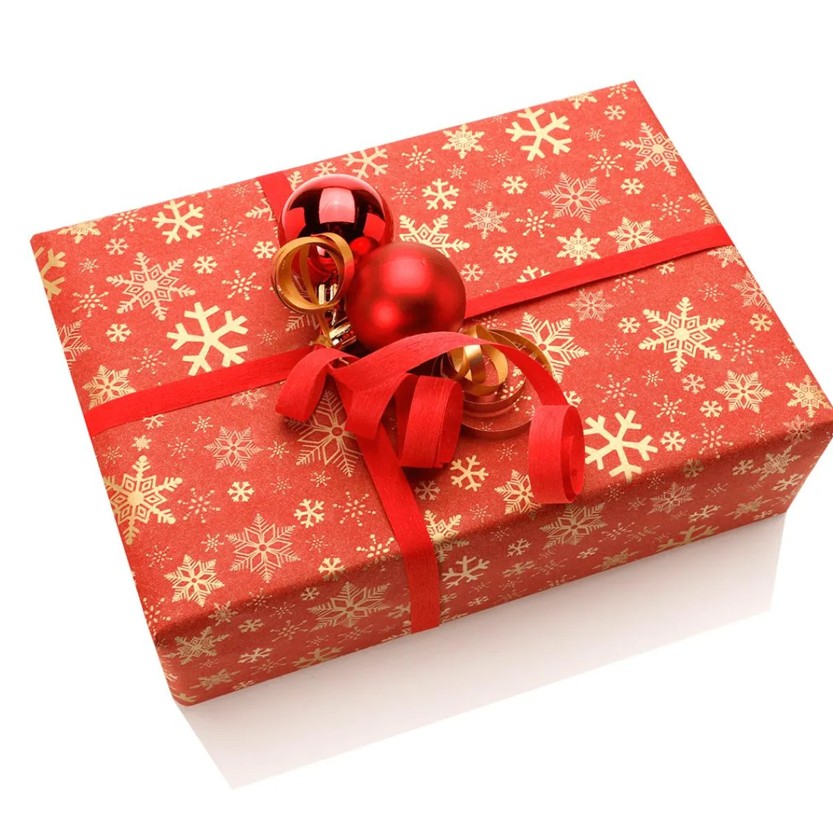 Papel De Regalo|Go Green - Envoltorio Para Regalo Ecológico>DecoWoerner Papel Kraft Reciclado Con Copos De Nieve Dorados - Bobina De Papel De Regalo Sostenible De 50 M rojo