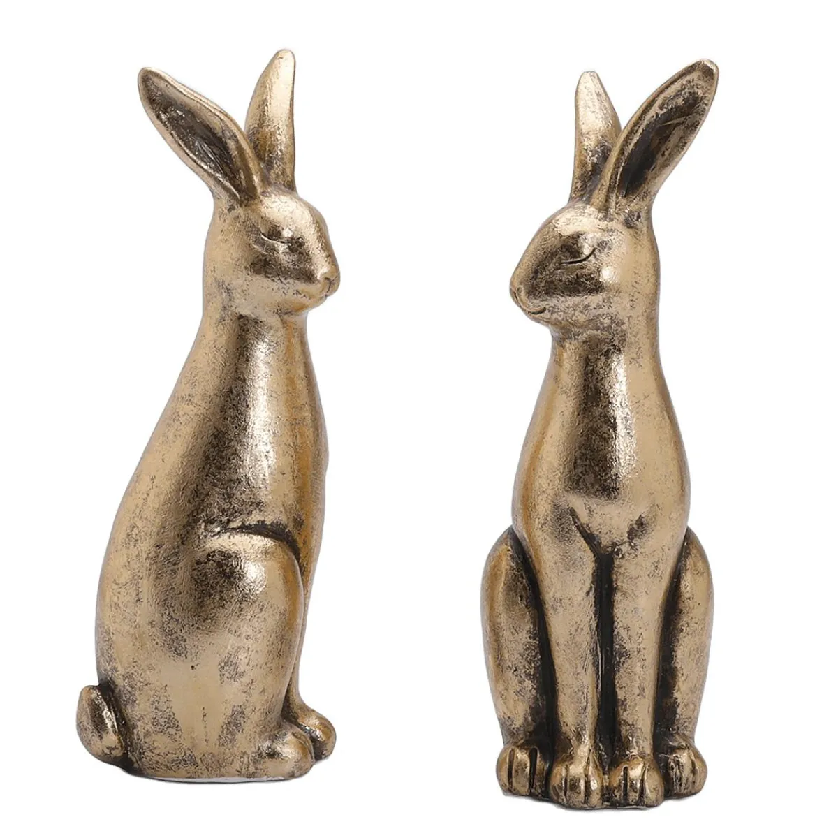 Decoración De Pascua>DecoWoerner Pareja De Conejos De Pascua De Cerámica Dorada 2 Piezas oro