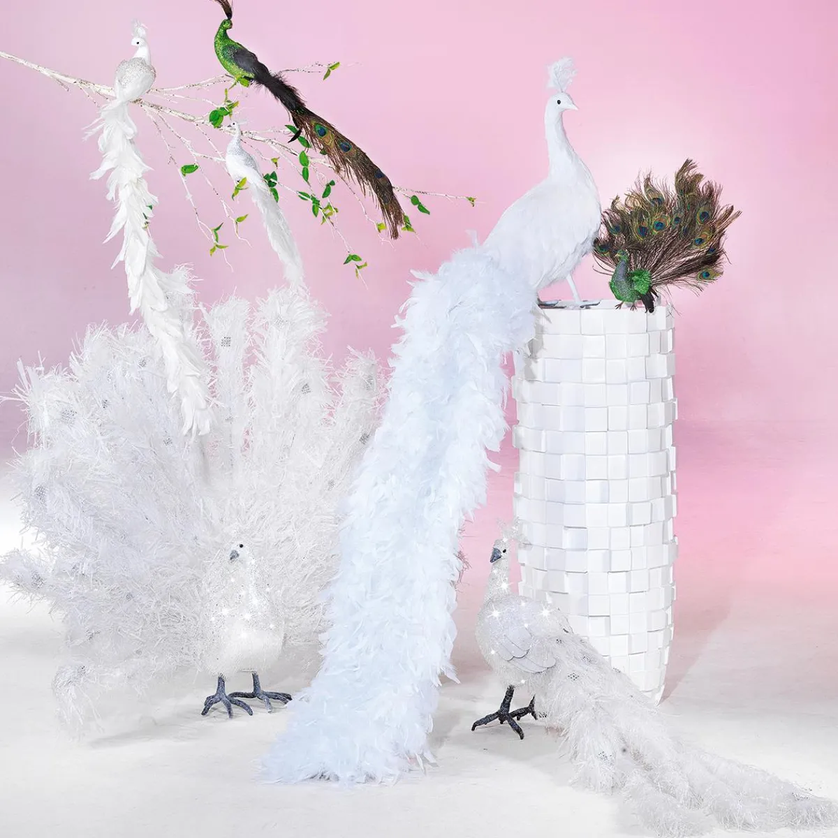 Decoración De Animales|Decoración Temática>DecoWoerner Pavo Real Decorativo, Longitud: 150 Cm blanco