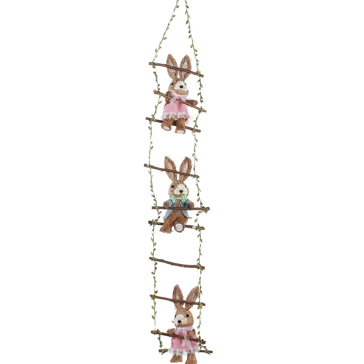 Decoración De Animales|Decoración De Pascua>DecoWoerner Percha Decorativa "Conejitos En Escalera De Madera", 120 Cm De Largo marrón