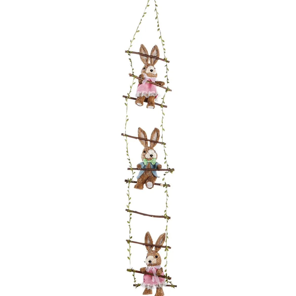 Decoración De Animales|Decoración De Pascua>DecoWoerner Percha Decorativa "Conejitos En Escalera De Madera", 120 Cm De Largo marrón