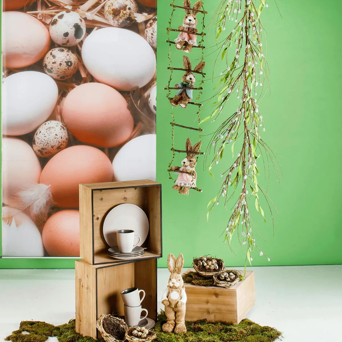 Decoración De Animales|Decoración De Pascua>DecoWoerner Percha Decorativa "Conejitos En Escalera De Madera", 120 Cm De Largo marrón