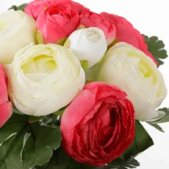 Decoración De Primavera|Ramos Y Coronas De Flores>DecoWoerner Ramo De Ranúnculos Artificiales Rojo, Blanco 16 X 16 X 24 Cm (ancho X Largo X Alto) rosa