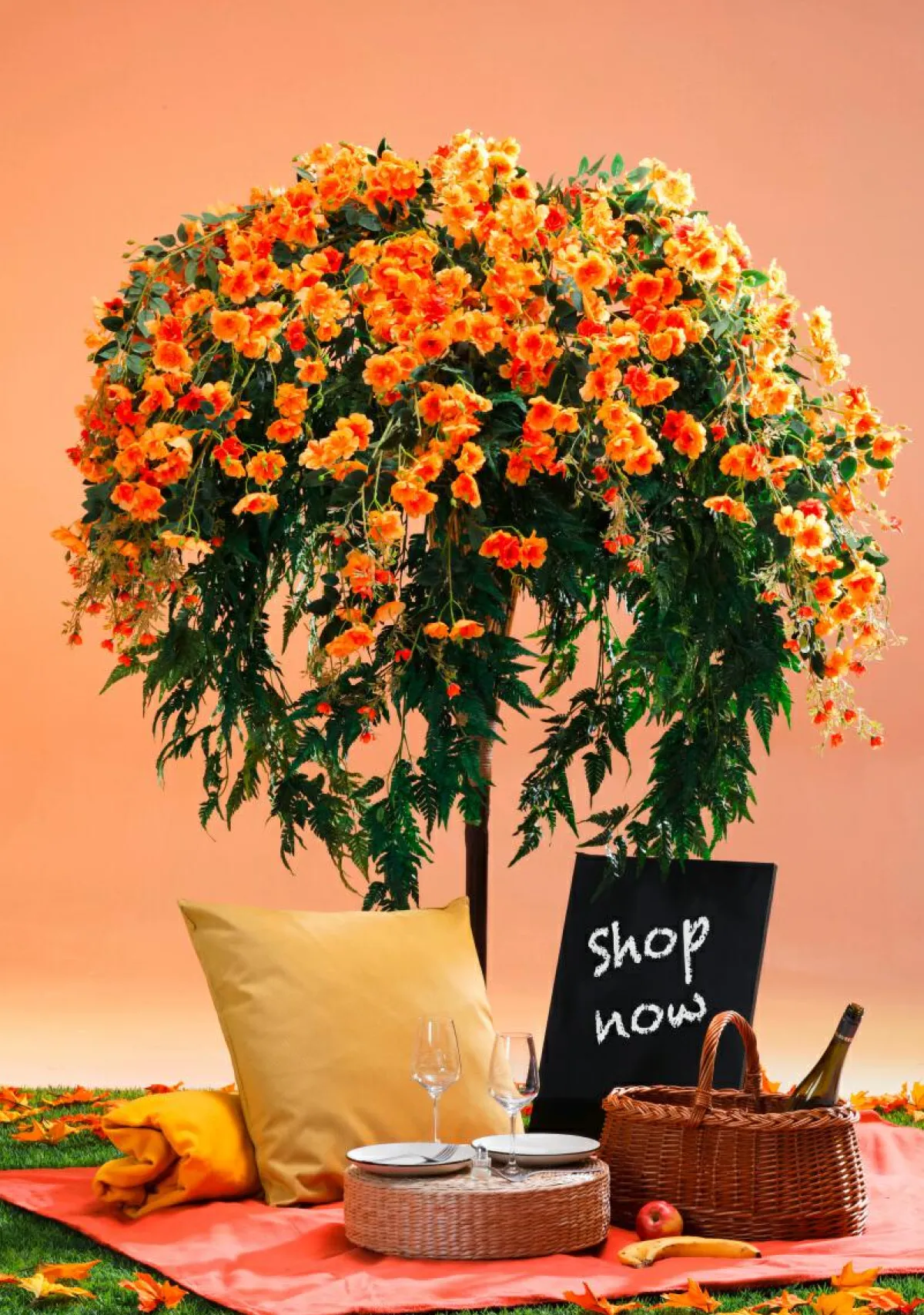 Decoración De Otoño|Decoración De Verano>DecoWoerner Árbol De Helechos De Flor 190cm naranja