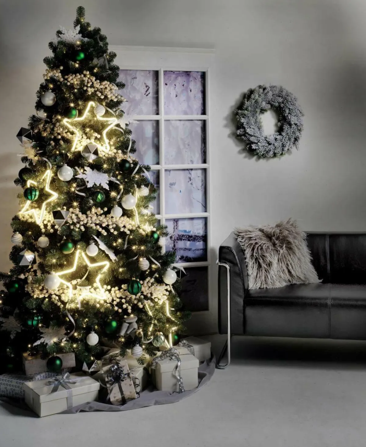 Árboles De Navidad Artificiales>DecoWoerner Árbol De Navidad Artificial Abeto Plateado Con LED 210 Cm verde