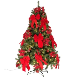 Árboles De Navidad Artificiales>DecoWoerner Árbol De Navidad Artificial Decorado Con LED, Adornos Navideños s, Lazos, Flores De Navidad Y Pequeños Regalos 180 Cm rojo