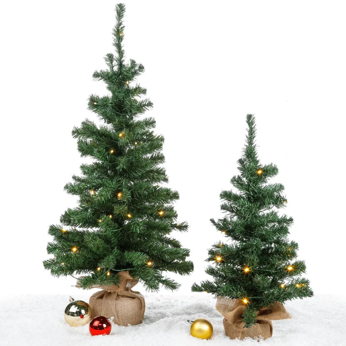 Árboles De Mesa Y Ramas De Abeto>DecoWoerner Árbol De Navidad Deco Con LED Y Bolsa De Yute 75 Cm verde