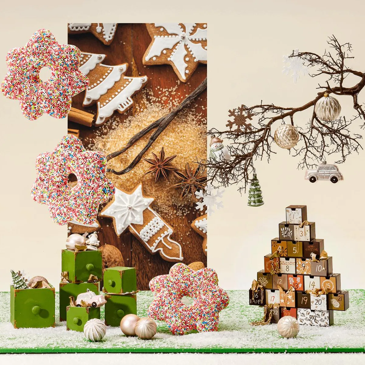 Figuras De Navidad>DecoWoerner Árbol Del Calendario De Adviento 6 X 37 X 44 Cm Madera Y Papel multicolor