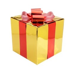 Figuras De Navidad>DecoWoerner Regalo De Navidad 30 Cm Dorado Con Lazo Rojo oro