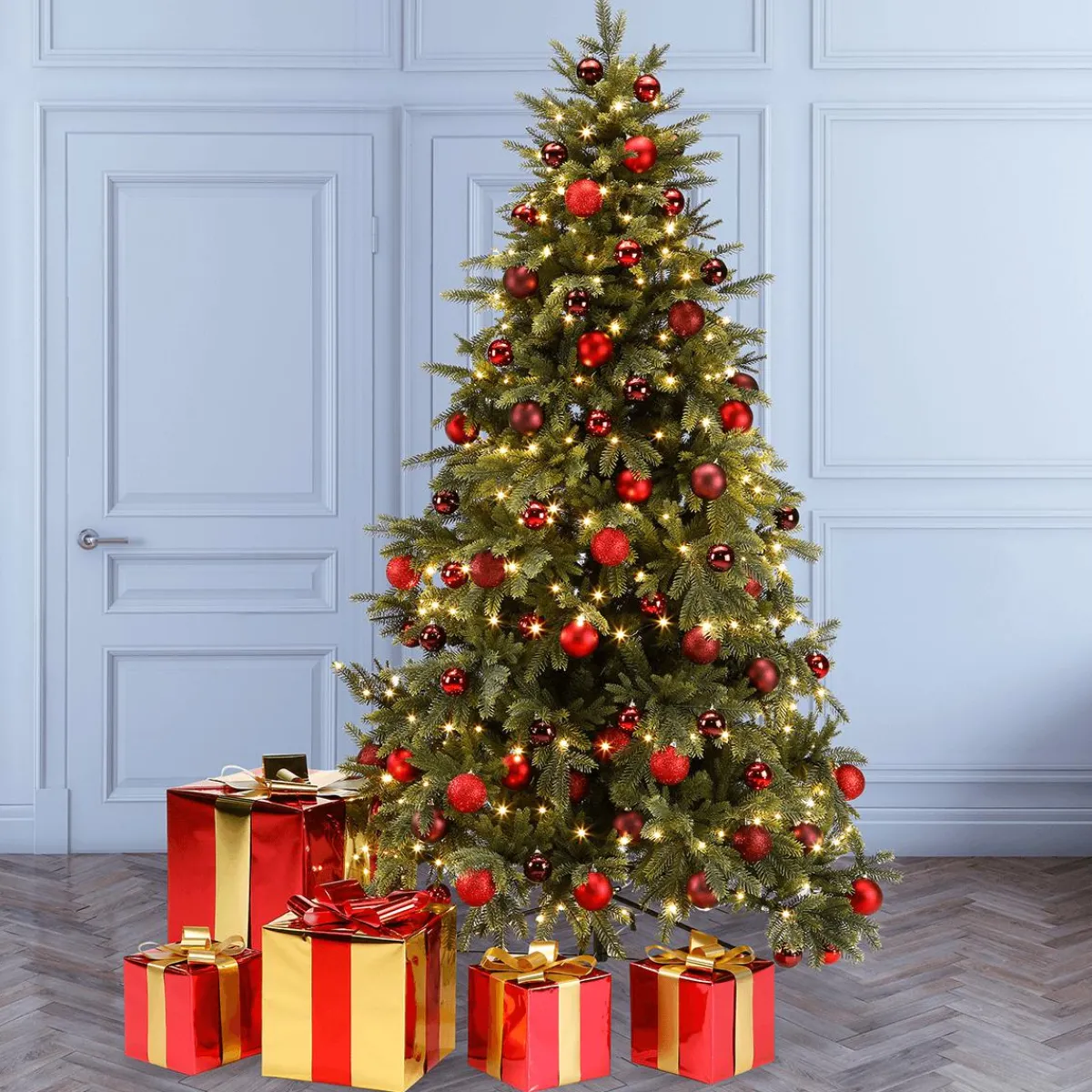 Figuras De Navidad>DecoWoerner Regalo De Navidad 30 Cm Dorado Con Lazo Rojo oro