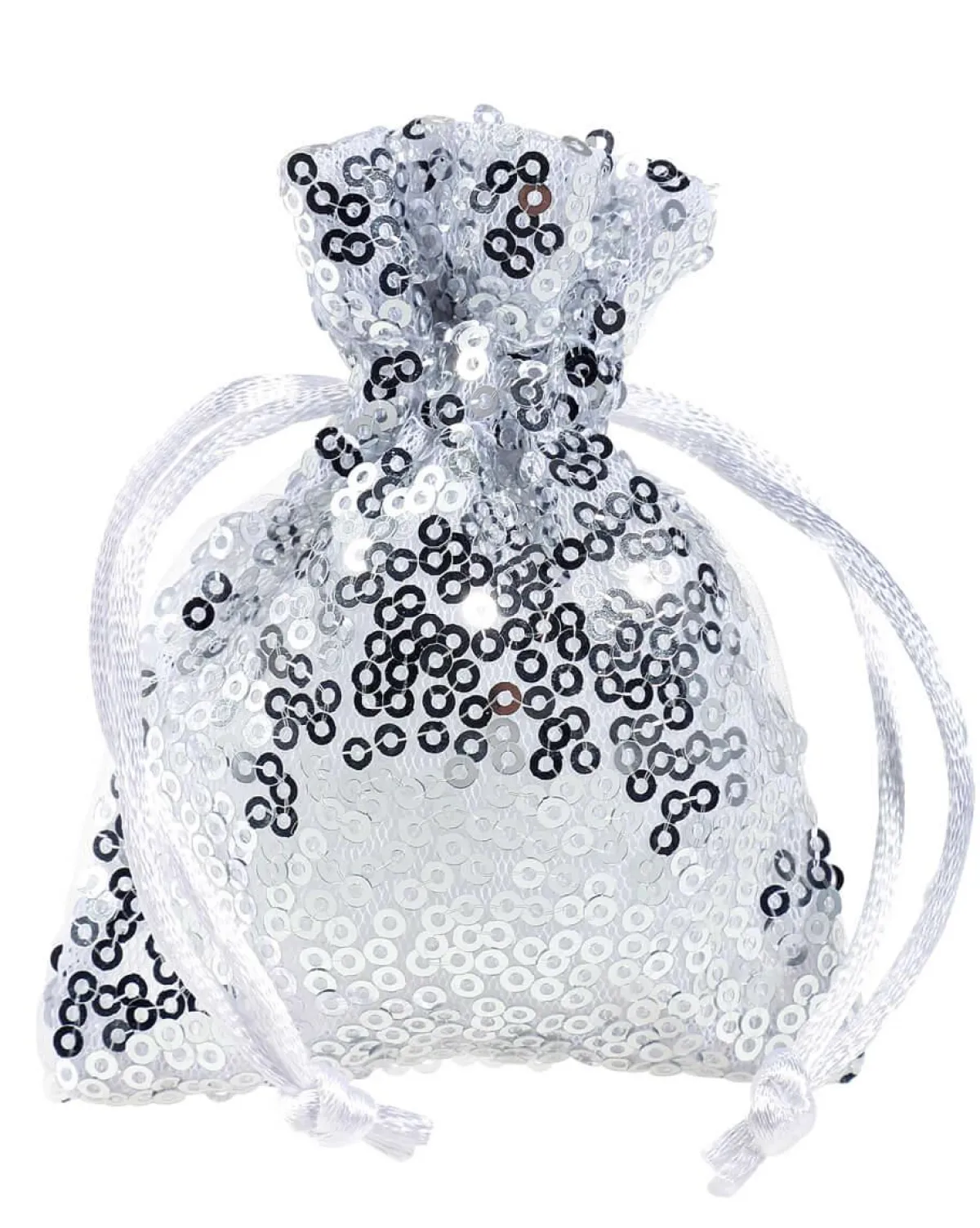 Bolsitas Con Cordón>DecoWoerner Saquitos De Organza Lentejuelas 10 Cm, 10 Piezas, plata