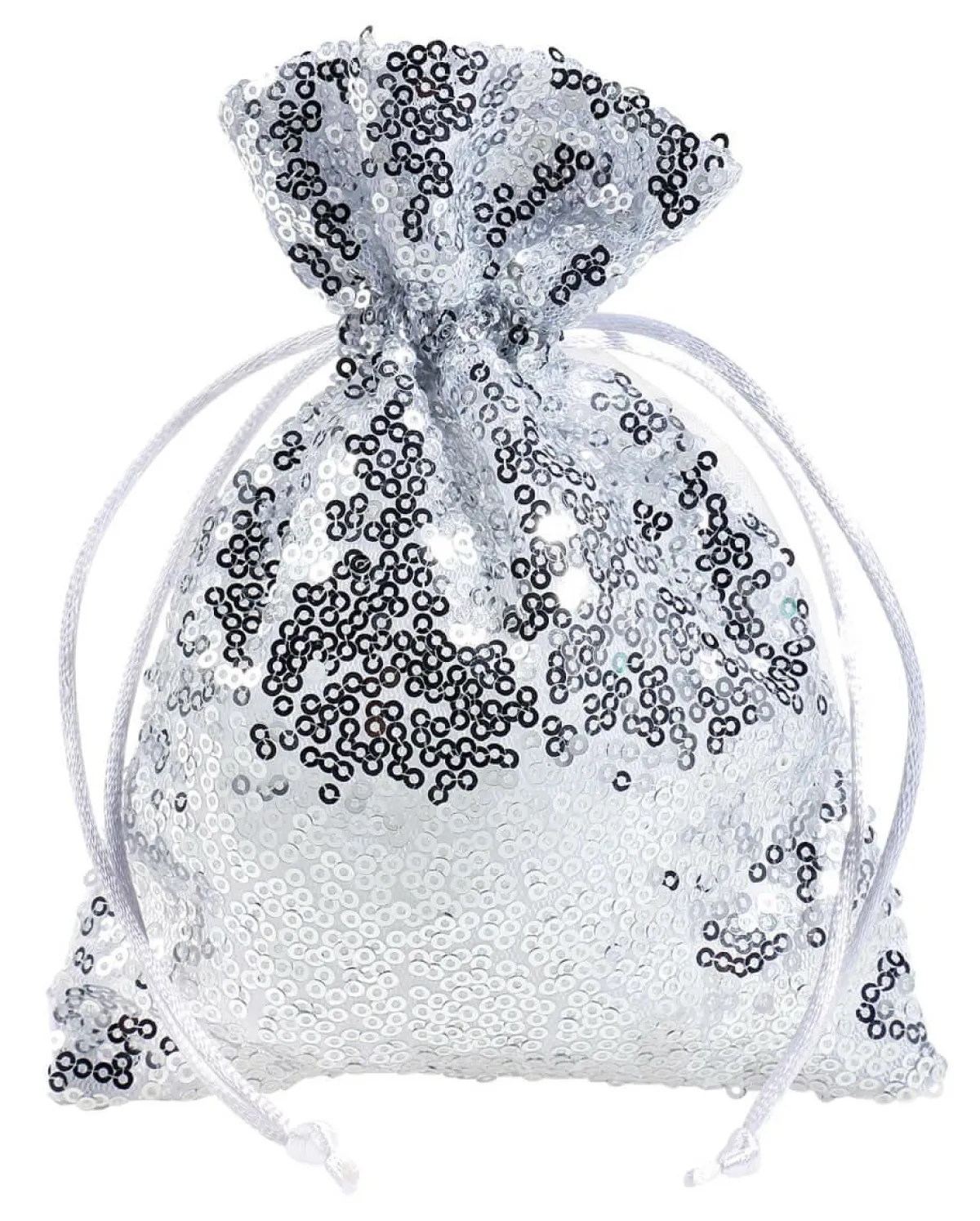 Bolsitas Con Cordón>DecoWoerner Saquitos De Organza Lentejuelas 18 Cm, 10 Piezas, plata