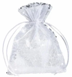Bolsitas Con Cordón>DecoWoerner Saquitos De Organza Lentejuelas 18 Cm, 10 Piezas, plata
