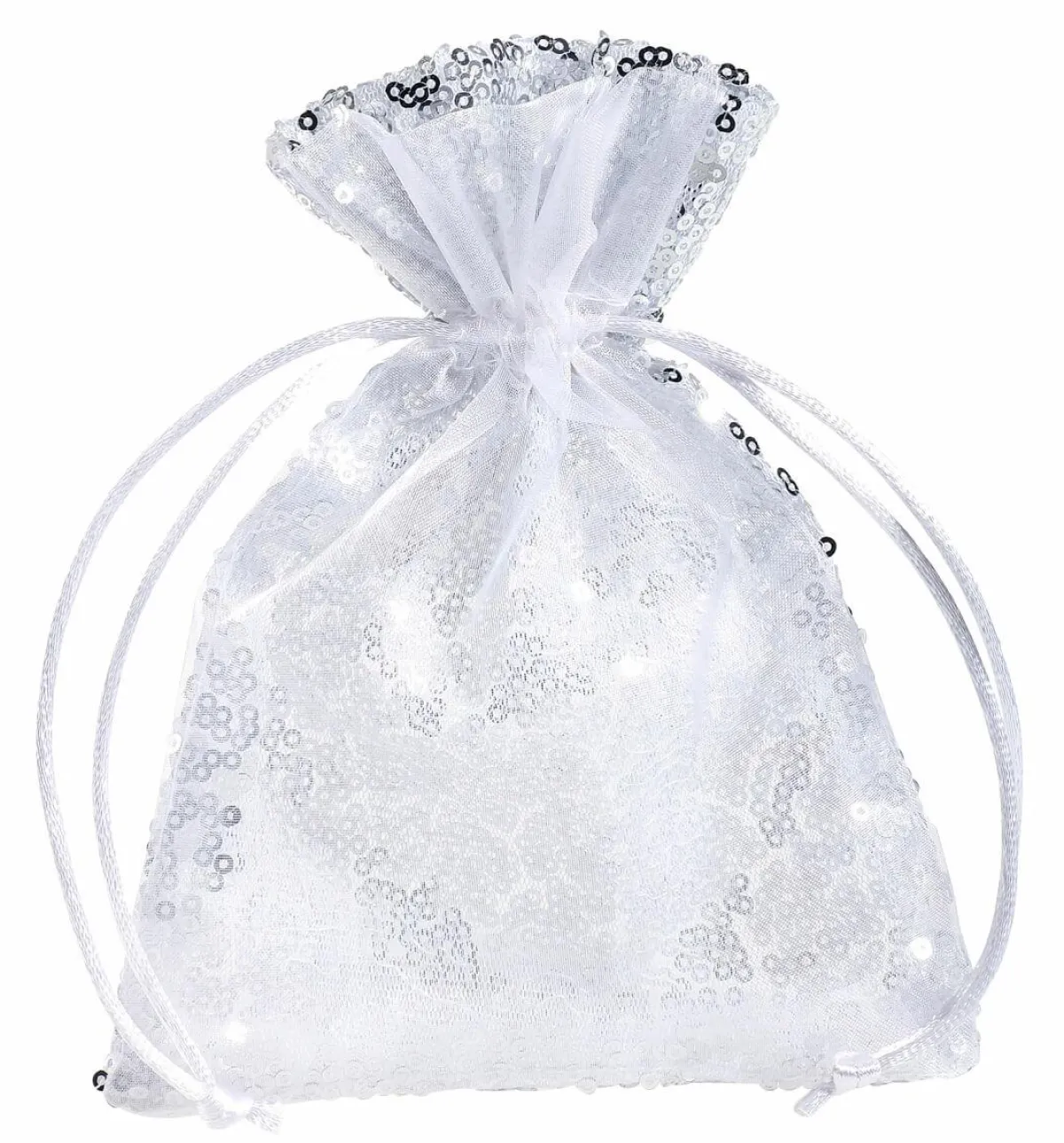 Bolsitas Con Cordón>DecoWoerner Saquitos De Organza Lentejuelas 18 Cm, 10 Piezas, plata