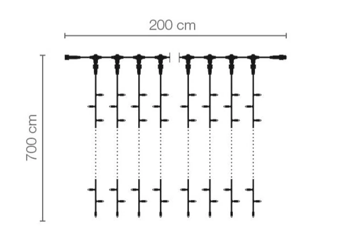 Luces De Navidad>DecoWoerner Sistema De Cortina De Luz LED Profesional IP67, 700 Cm Sin Cable De Alimentación, Negro