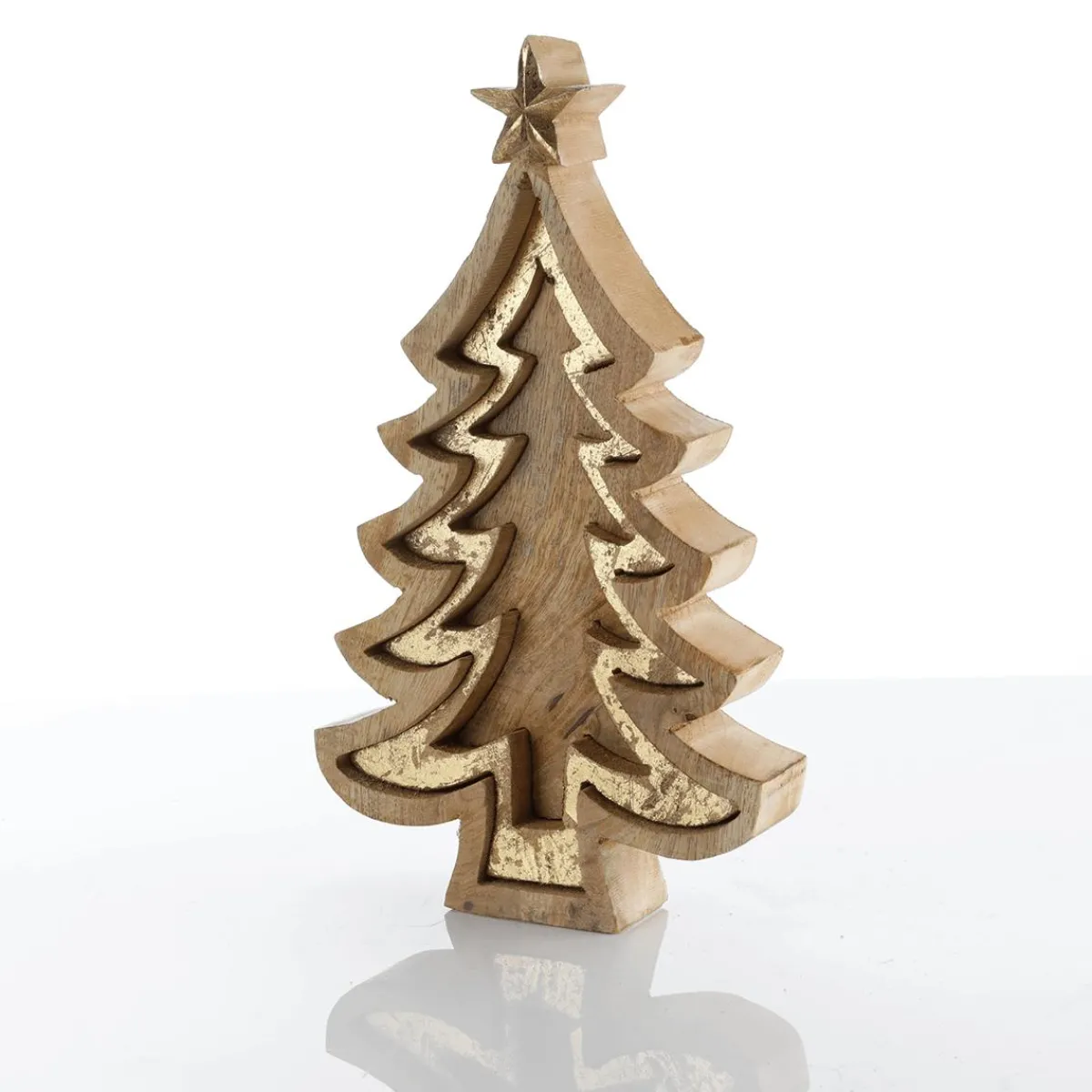 Figuras De Navidad>DecoWoerner Soporte De Madera "Abeto" De 26 Cm De Altura oro