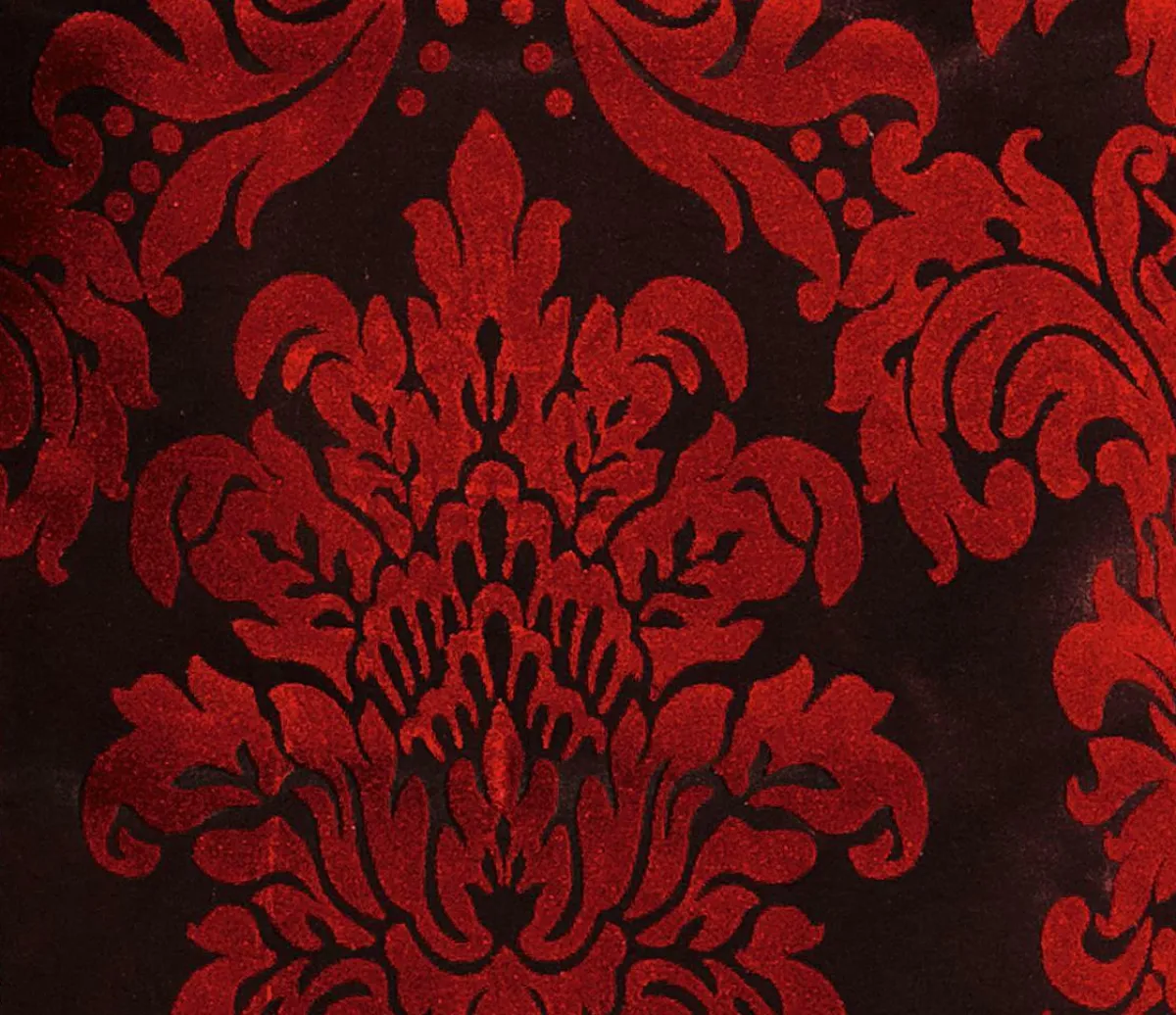 Telas>DecoWoerner Tafetán Con Flocado De Terciopelo, Anchura: 145 Cm, Color rojo