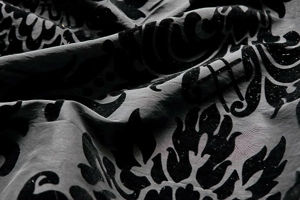 Telas>DecoWoerner Tafetán Con Flocado De Terciopelo, Anchura: 145 Cm, Color negro