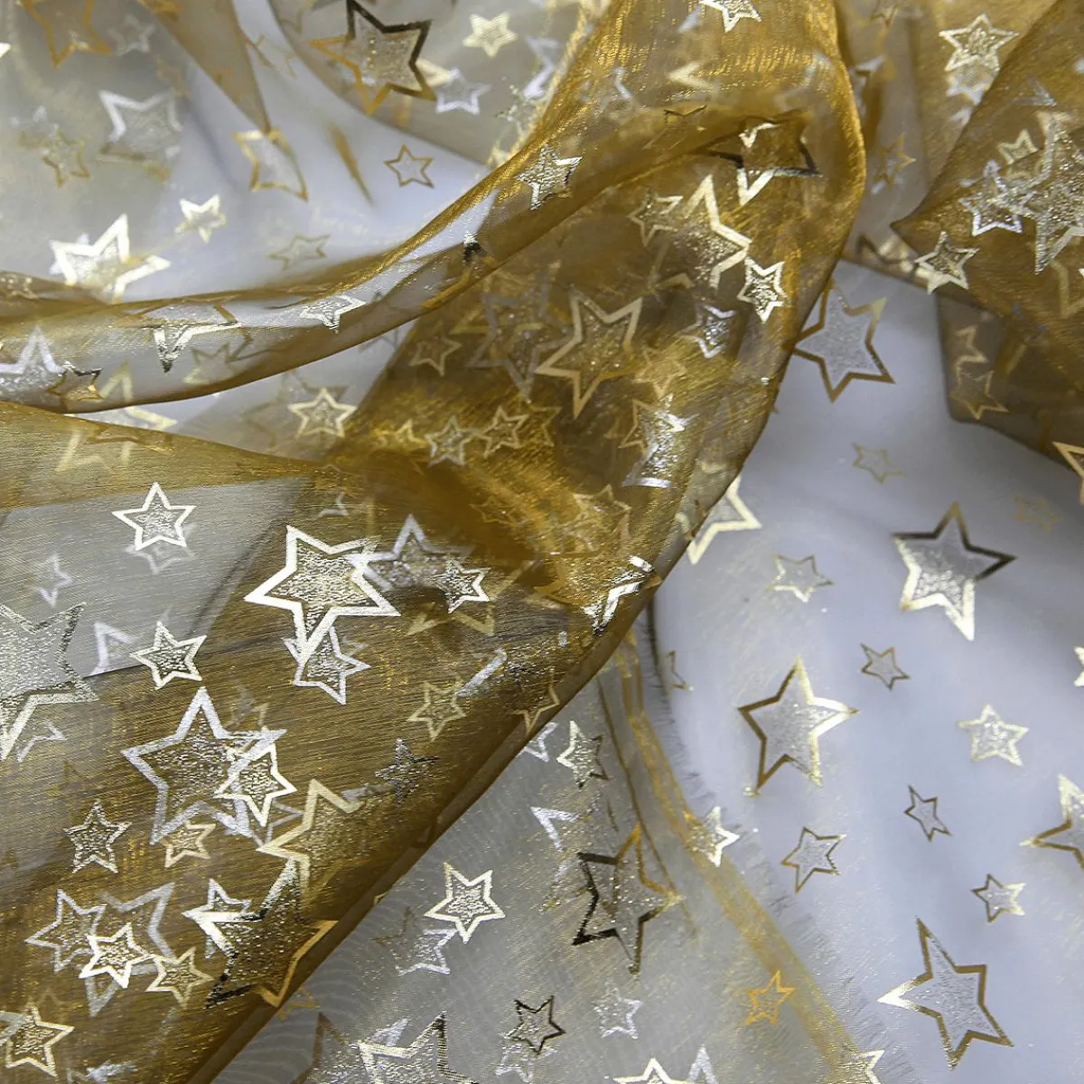 Telas>DecoWoerner Tela De Organza "Estrellitas" Dorada Anchura 145 Cm oro