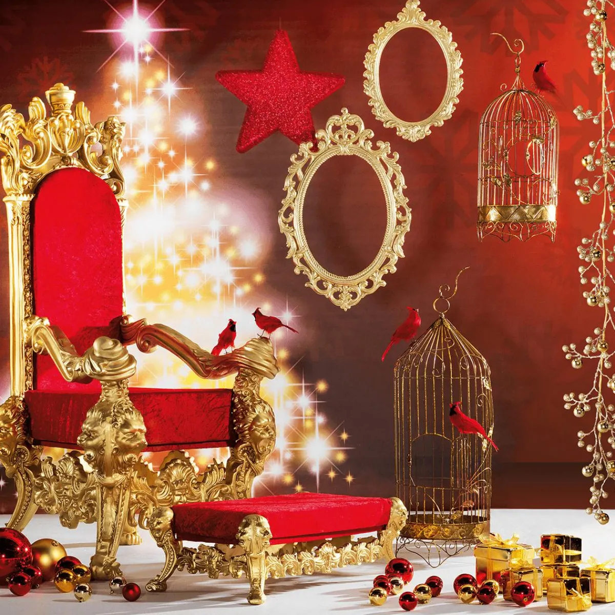 Decoración Navideña Xxl>DecoWoerner Trono "Estilo Barroco", Altura: 190 Cm, Oro-rojo multicolor