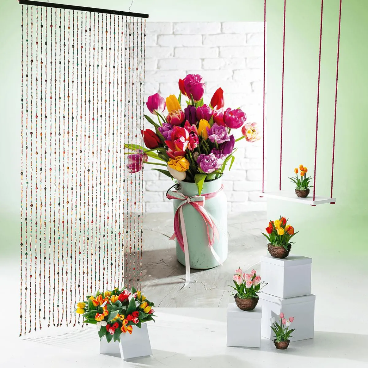 Decoración De Primavera|Flores Artificiales>DecoWoerner Tulipanes Artificiales En Cesta Amarilla, 20 Cm naranja