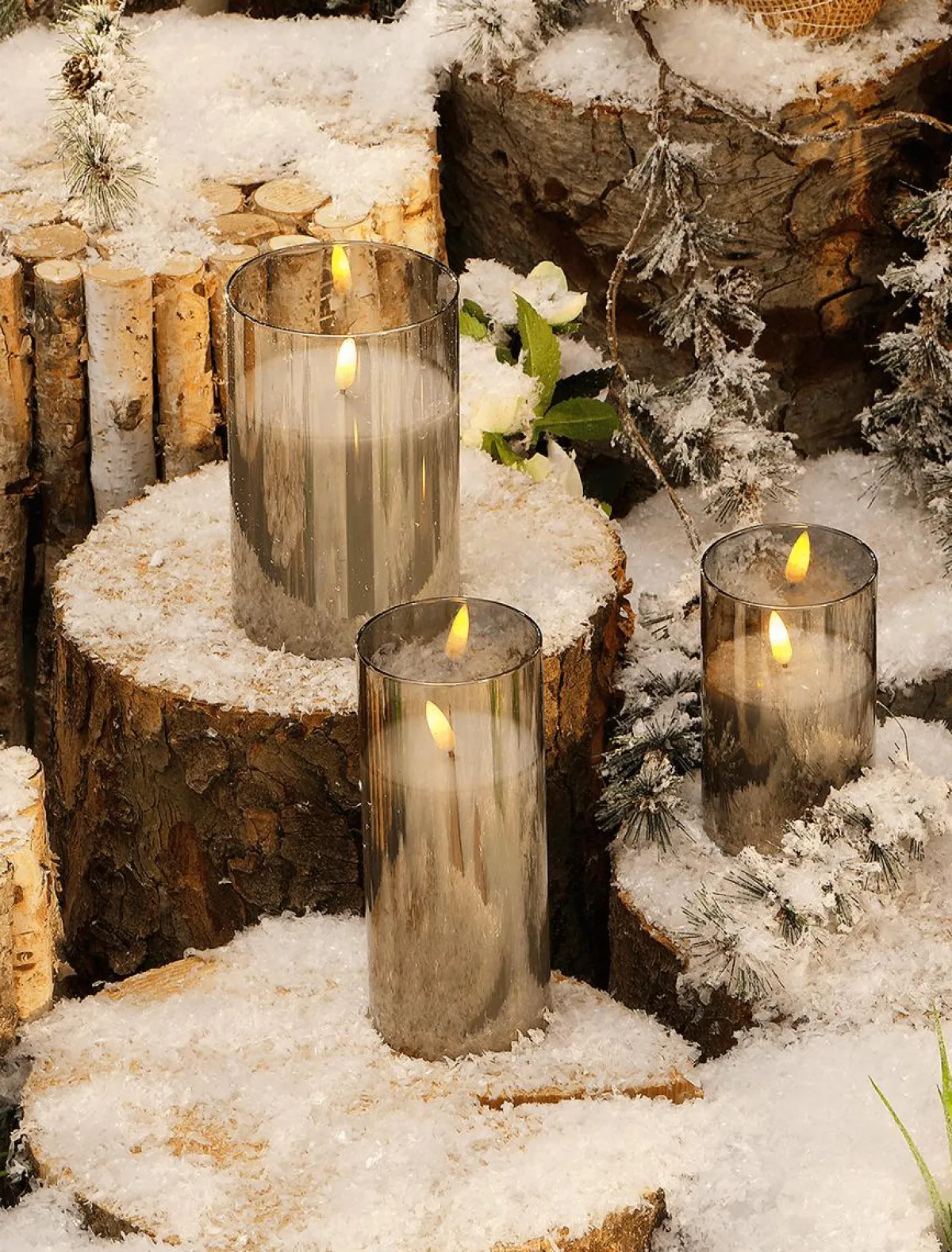 Luz Decorativa>DecoWoerner Vela De Cera LED En Vidrio Humo 10 X 15 Cm Gris
