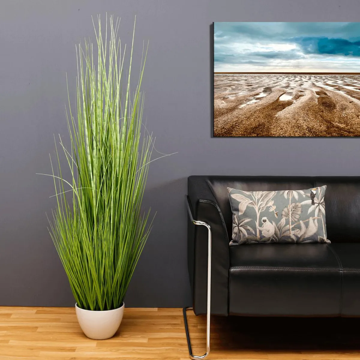 Plantas De Interior|Hierba Decorativa>DecoWoerner XXL Deco Tiger Grass En Maceta Blanca 150 Cm verde