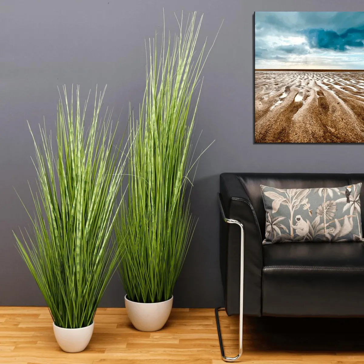 Plantas De Interior|Hierba Decorativa>DecoWoerner XXL Deco Tiger Grass En Maceta Blanca 150 Cm verde